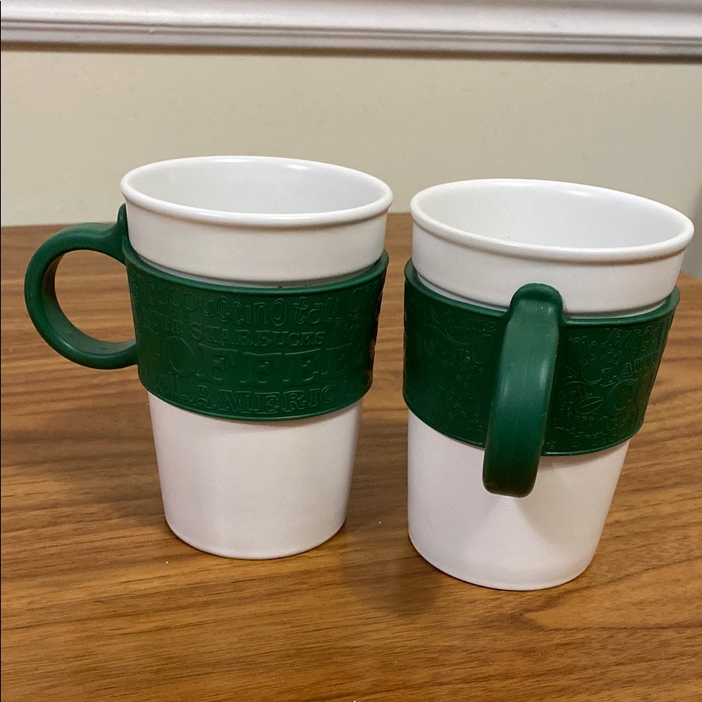 Starbucks White and Green Ceramic Mugs